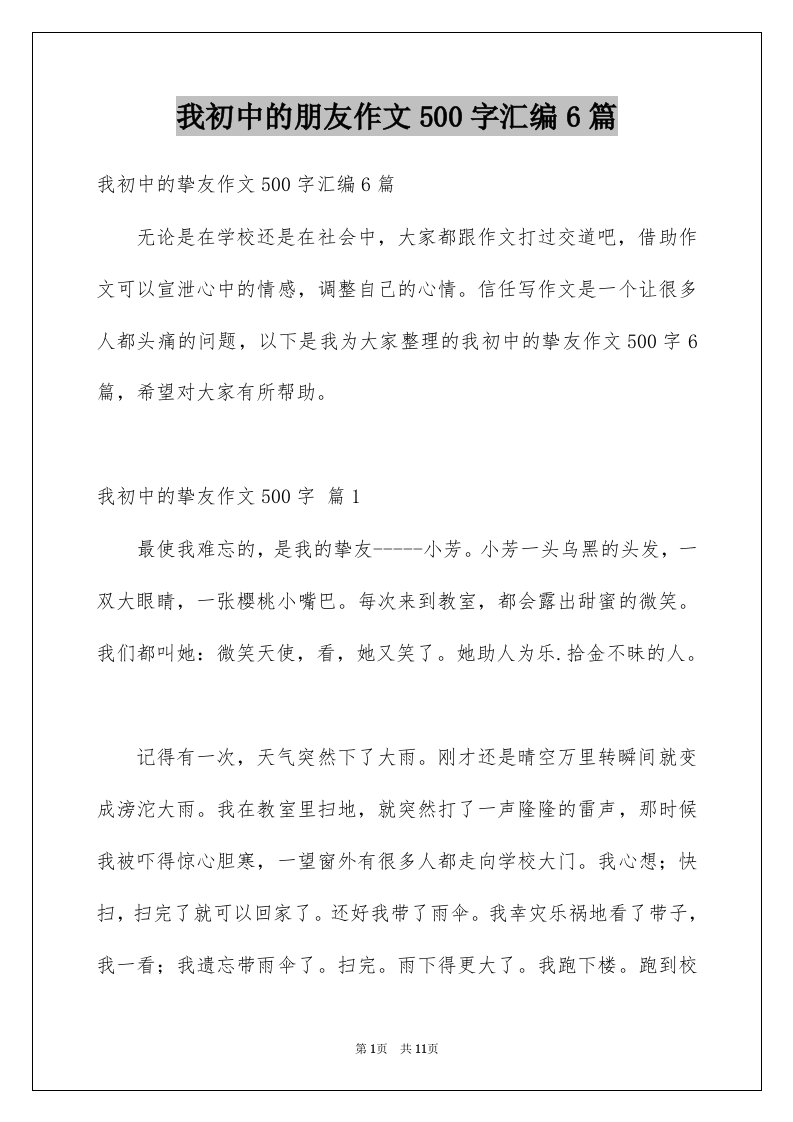 我初中的朋友作文500字汇编6篇