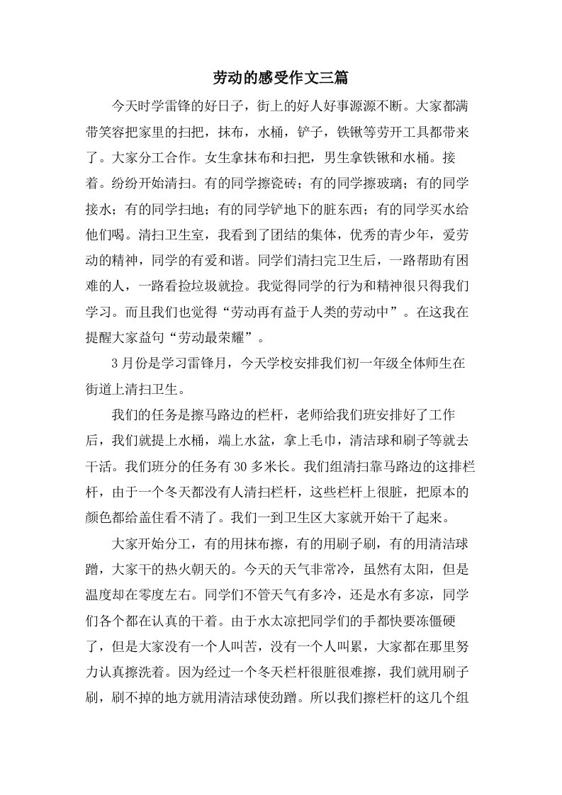 劳动的感受作文三篇