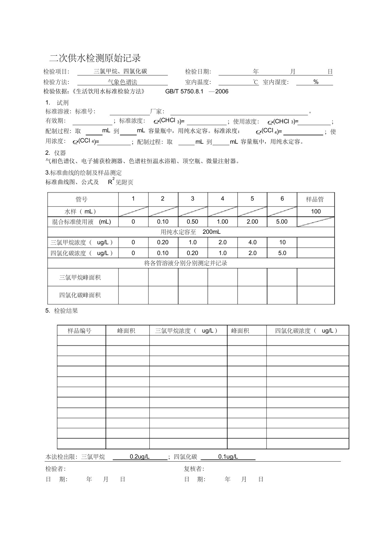 三氯甲烷、四氯化碳原始记录