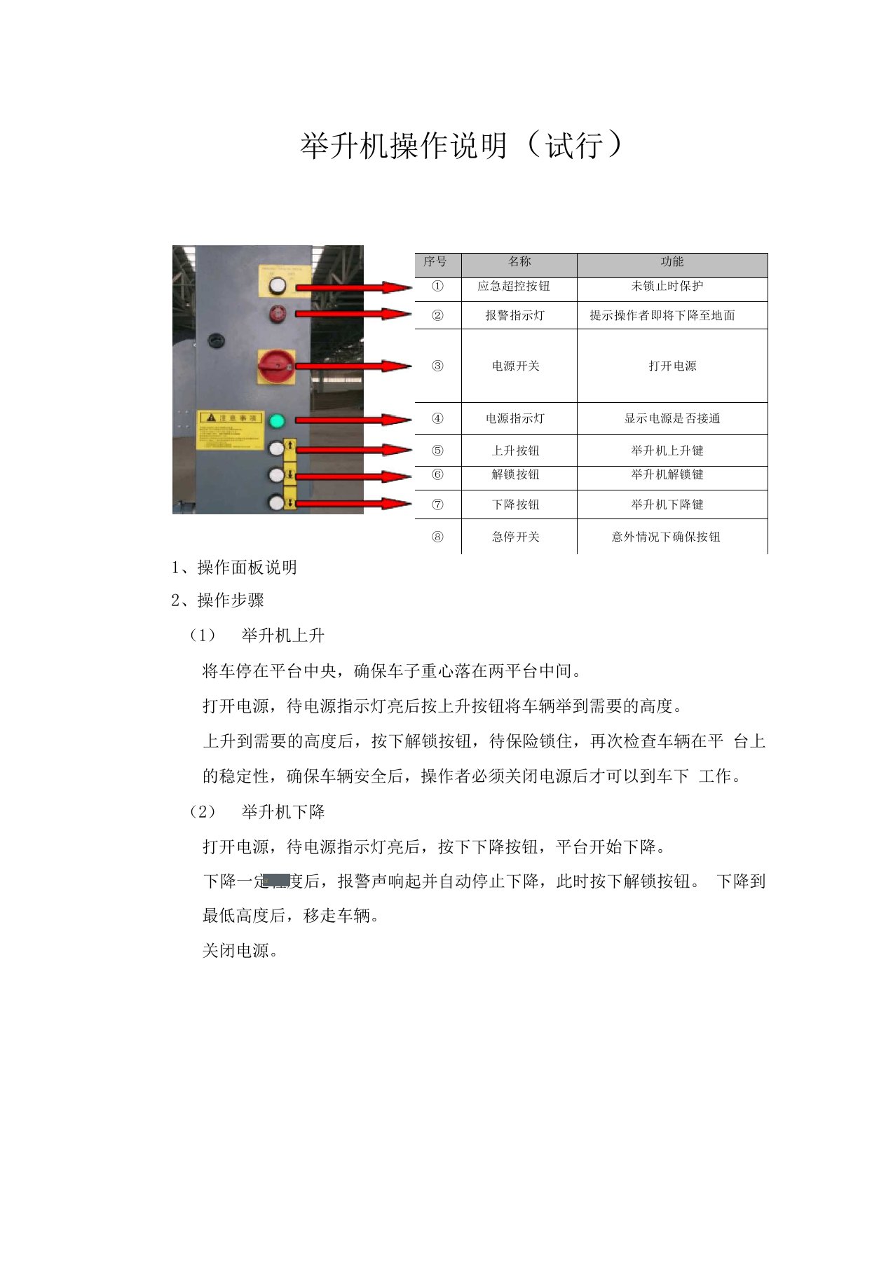 举升机操作说明