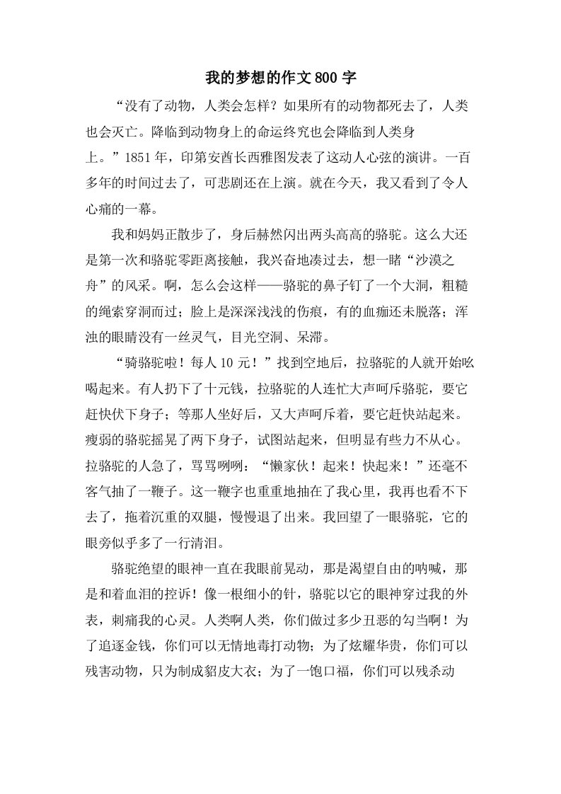 我的梦想的作文800字