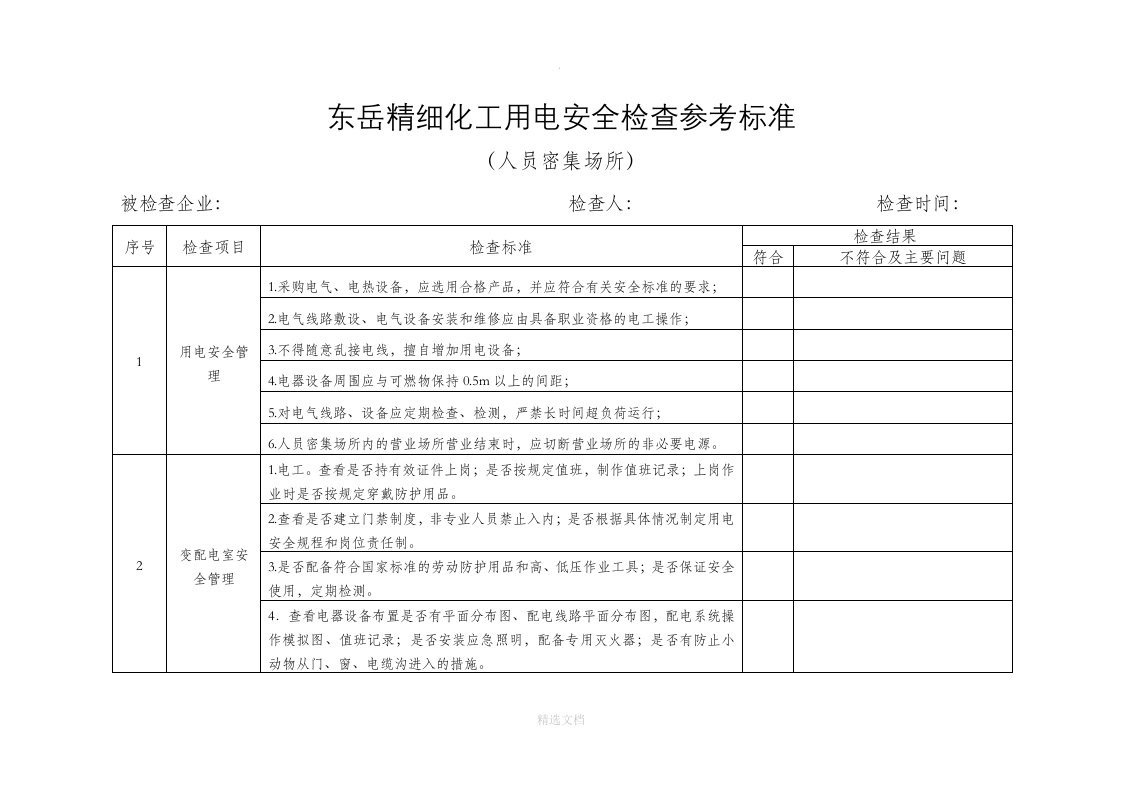 用电安全检查表