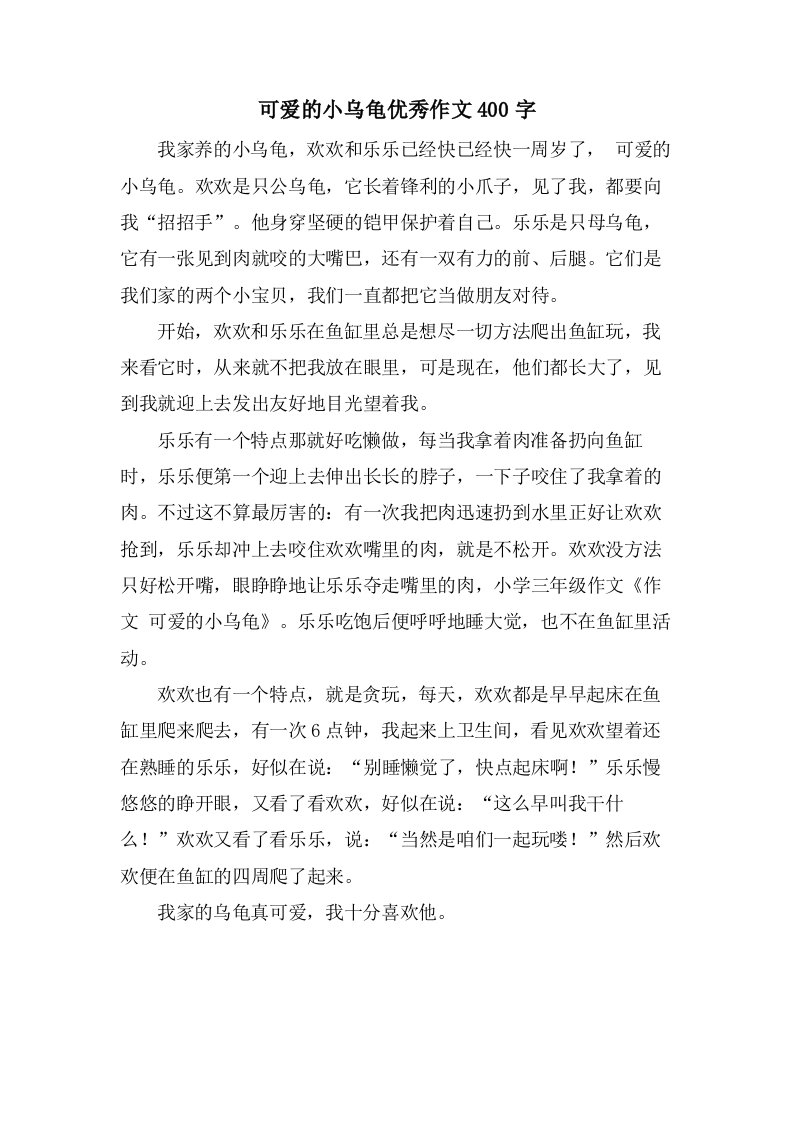 可爱的小乌龟作文400字