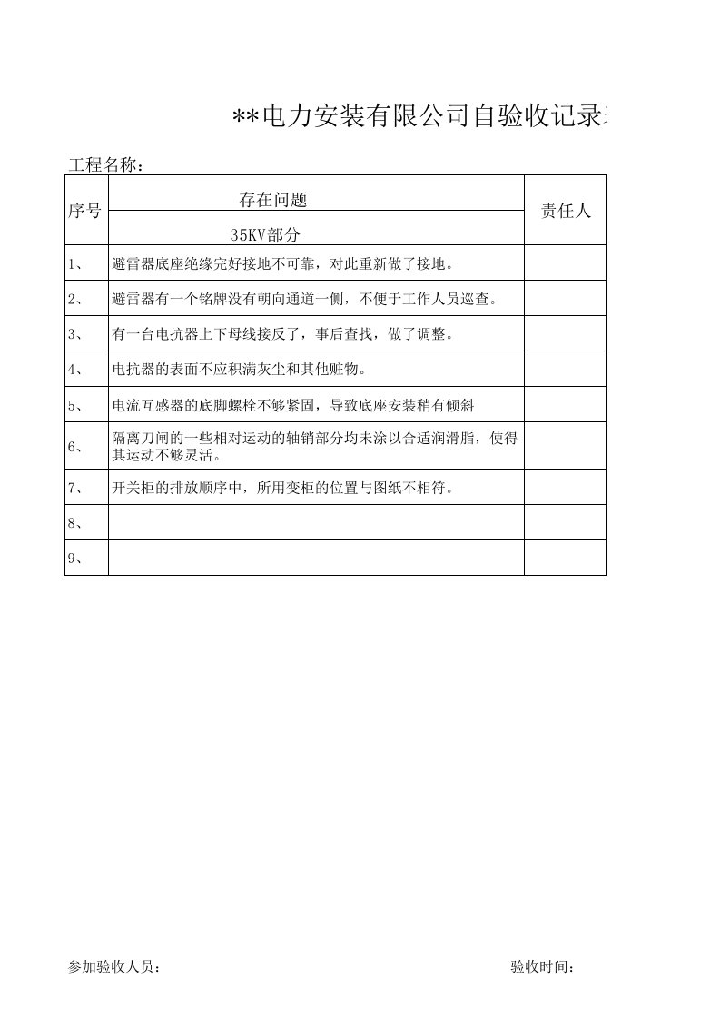 35KV变电站安装三级自检报告