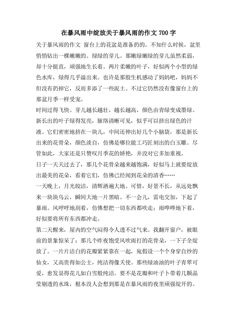 在暴风雨中绽放关于暴风雨的作文700字