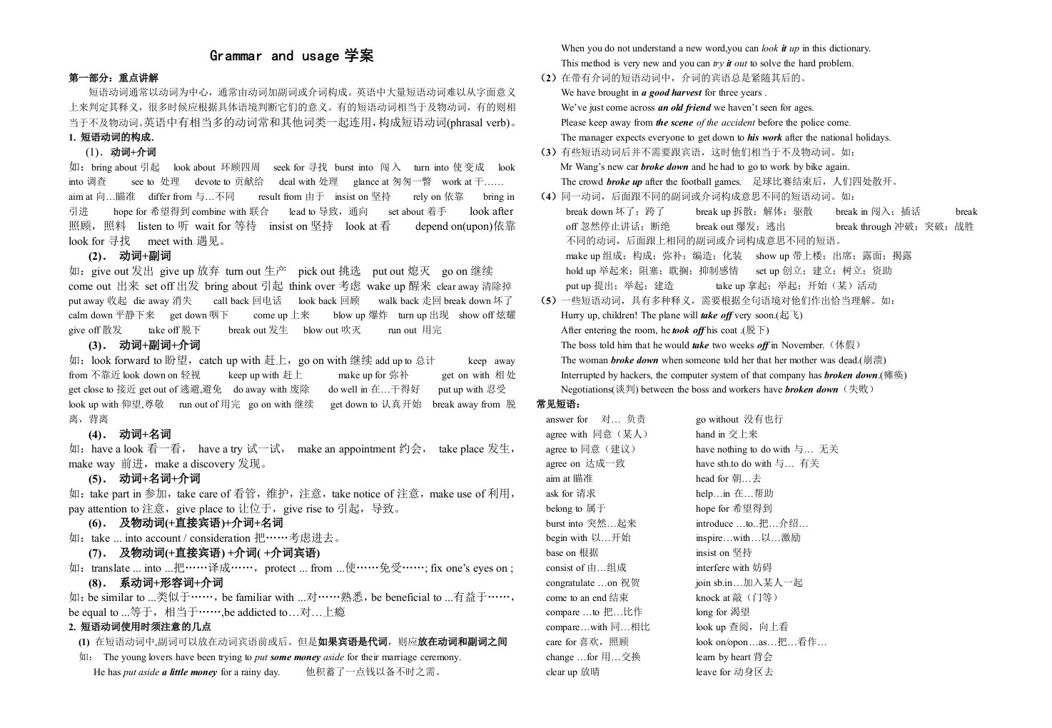 高中英语短语动词练习和讲解