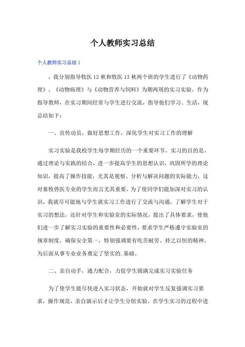 个人教师实习总结