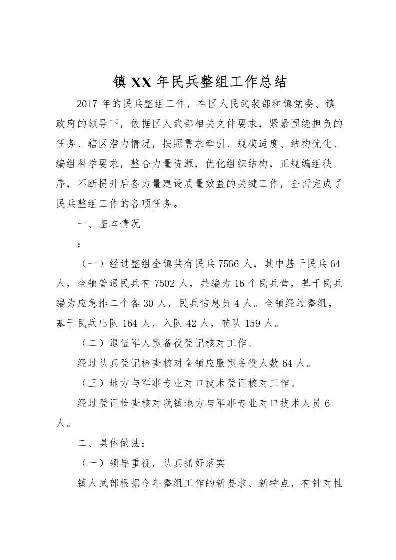 2022-镇年民兵整组工作总结