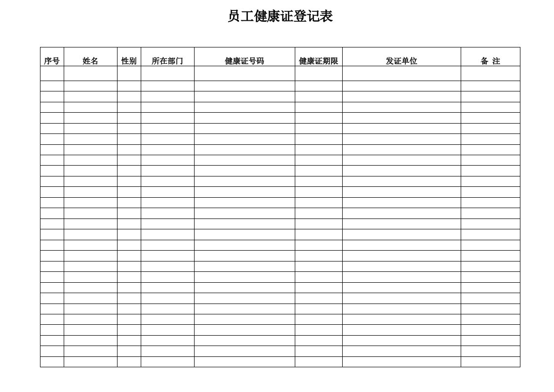 健康证登记表格实用文档