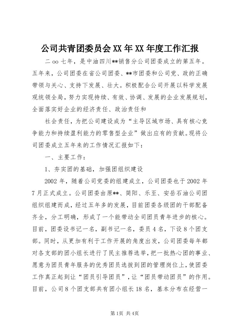 公司共青团委员会某年某年度工作汇报