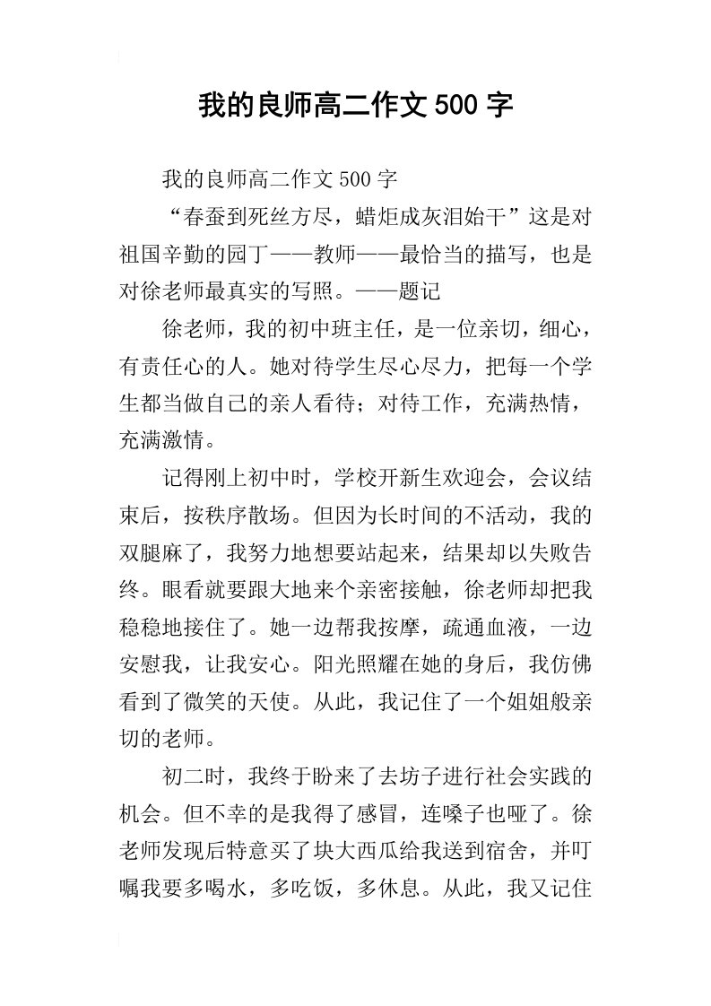 我的良师高二作文500字