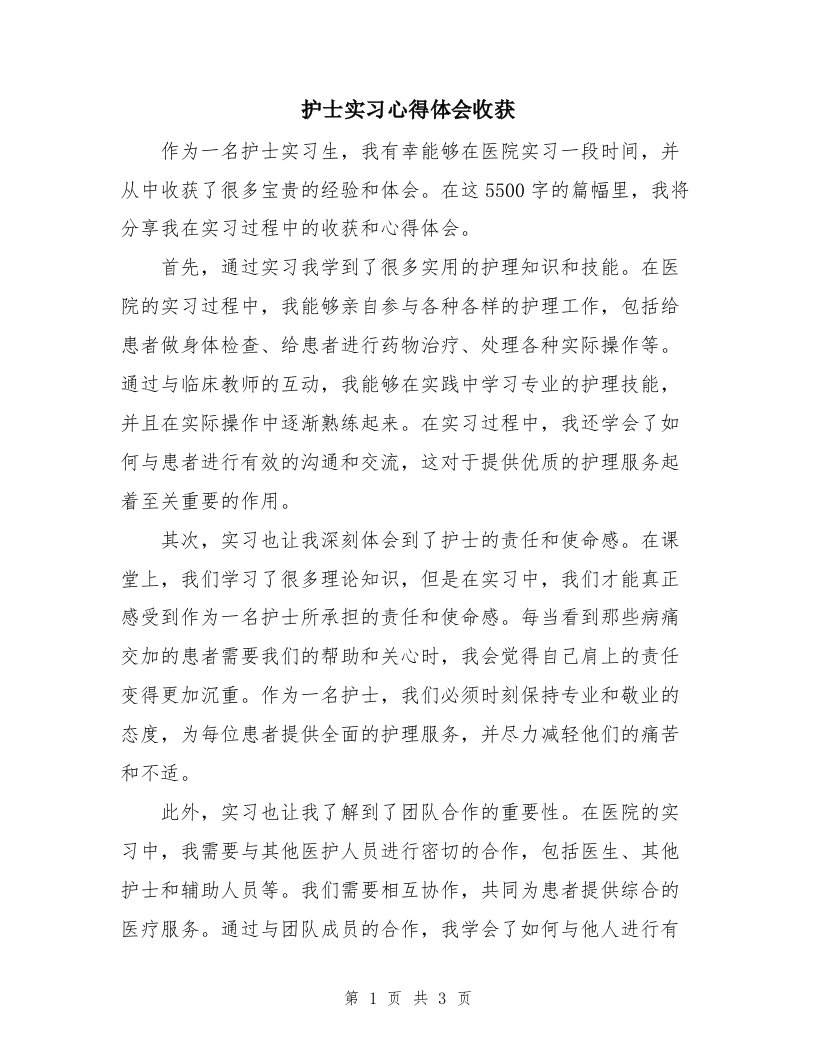 护士实习心得体会收获