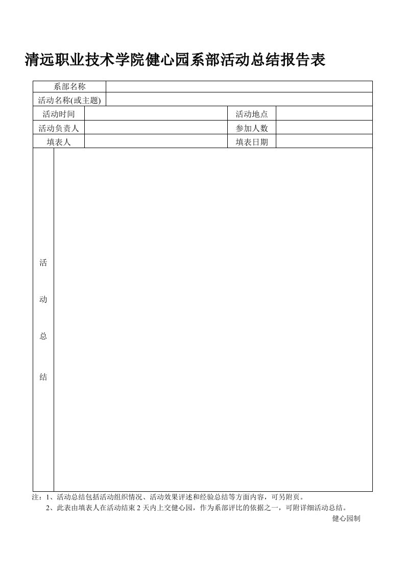 社团活动总结报告表