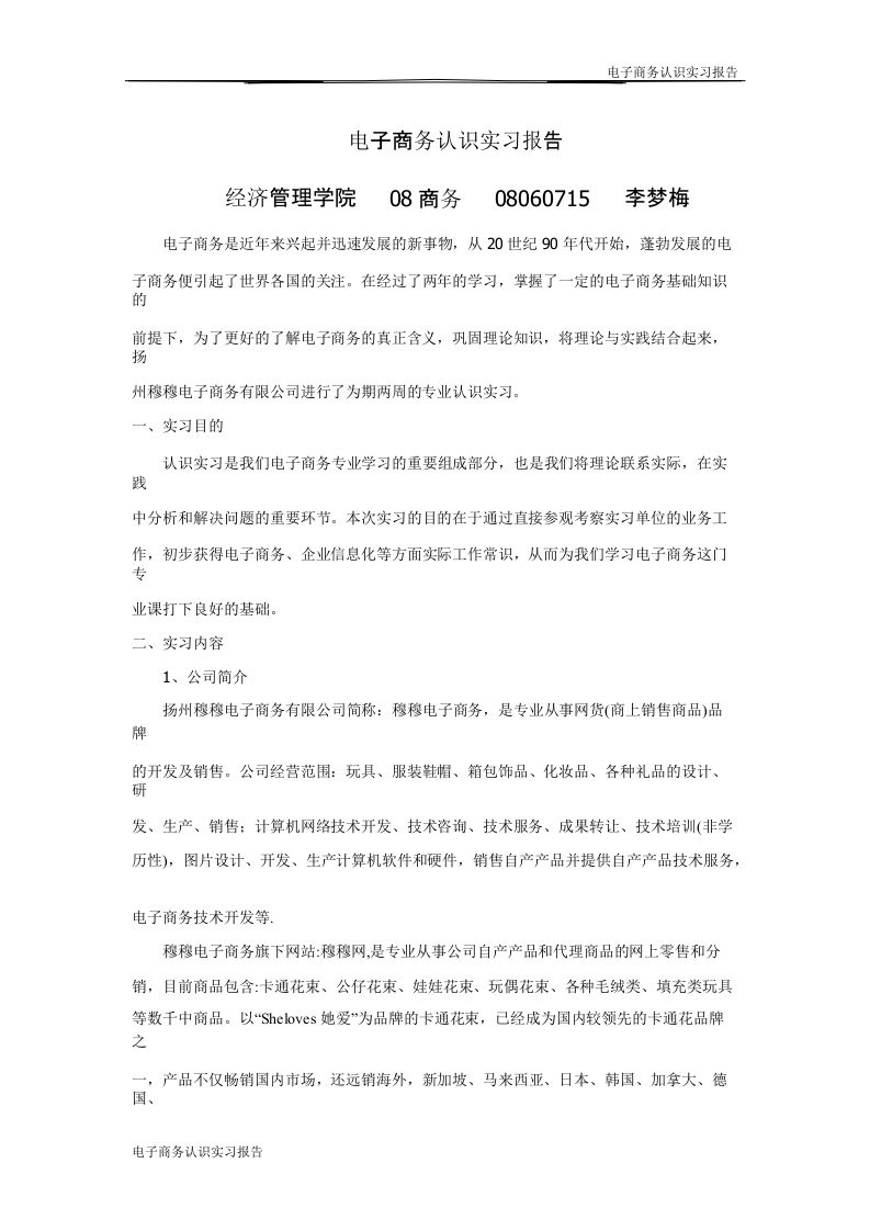 电子商务认识实习报告