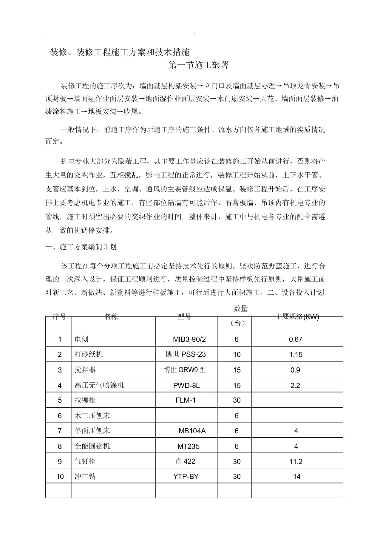 装饰装修工程施工实施方案技术有效措施