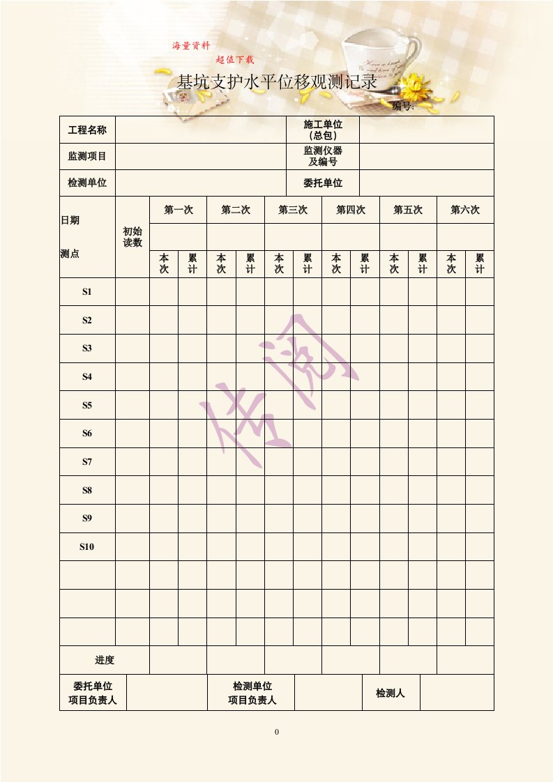 基坑支护水平位移观测记录