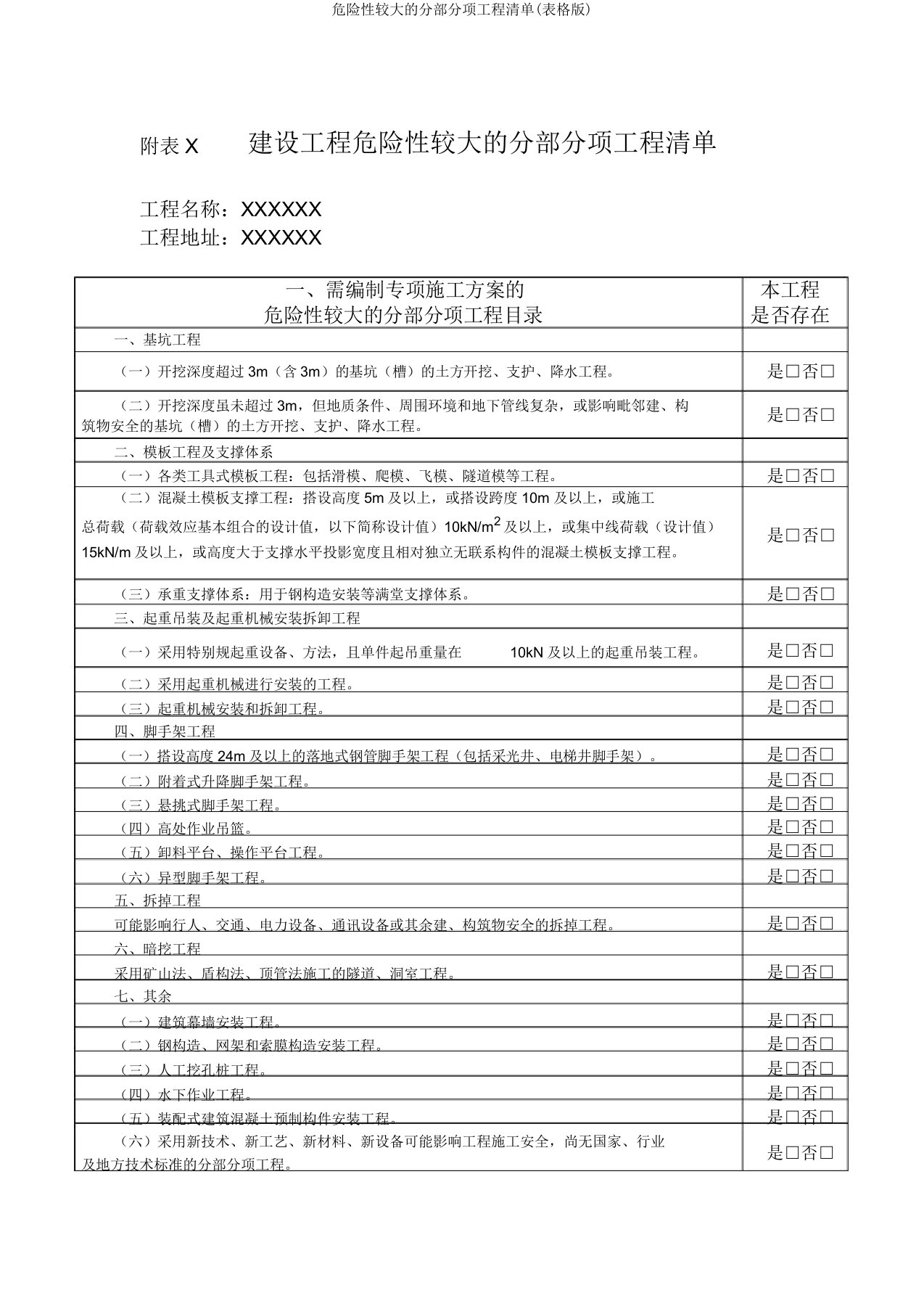 危险性较大的分部分项工程清单(表格版)2