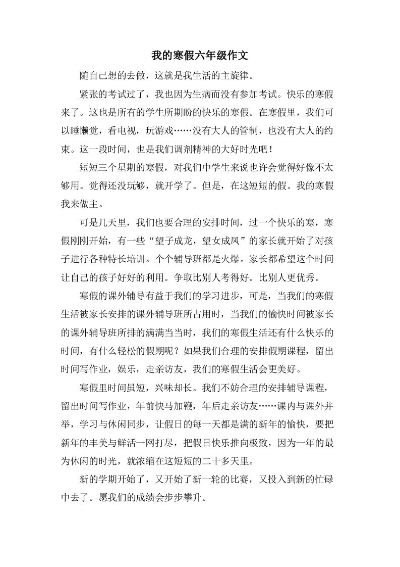 我的寒假六年级作文