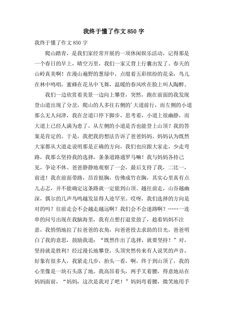 我终于懂了作文850字