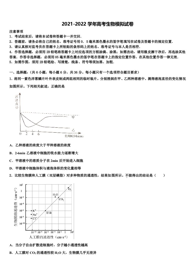 2022届鲁、鄂部分重点中学高三第四次模拟考试生物试卷含解析