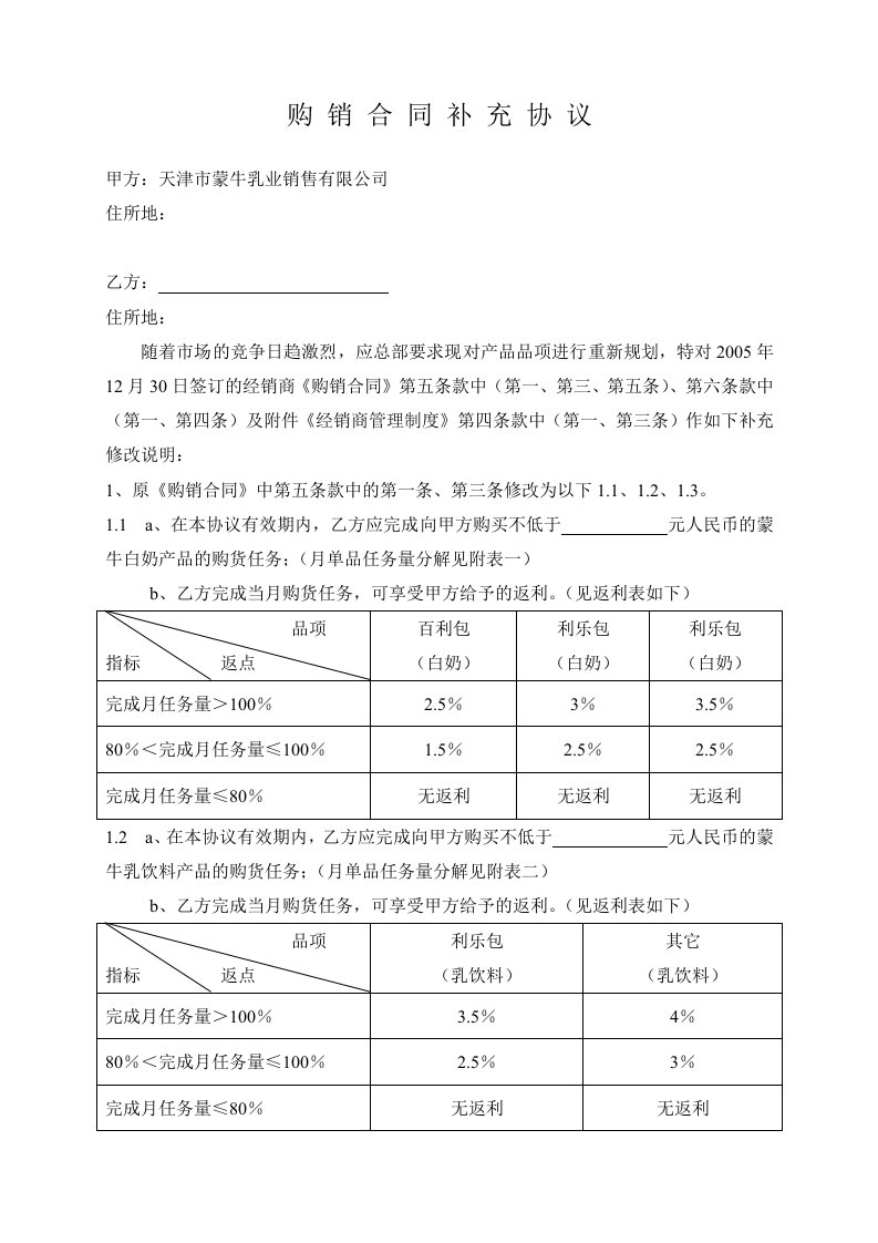 购销合同补充协议