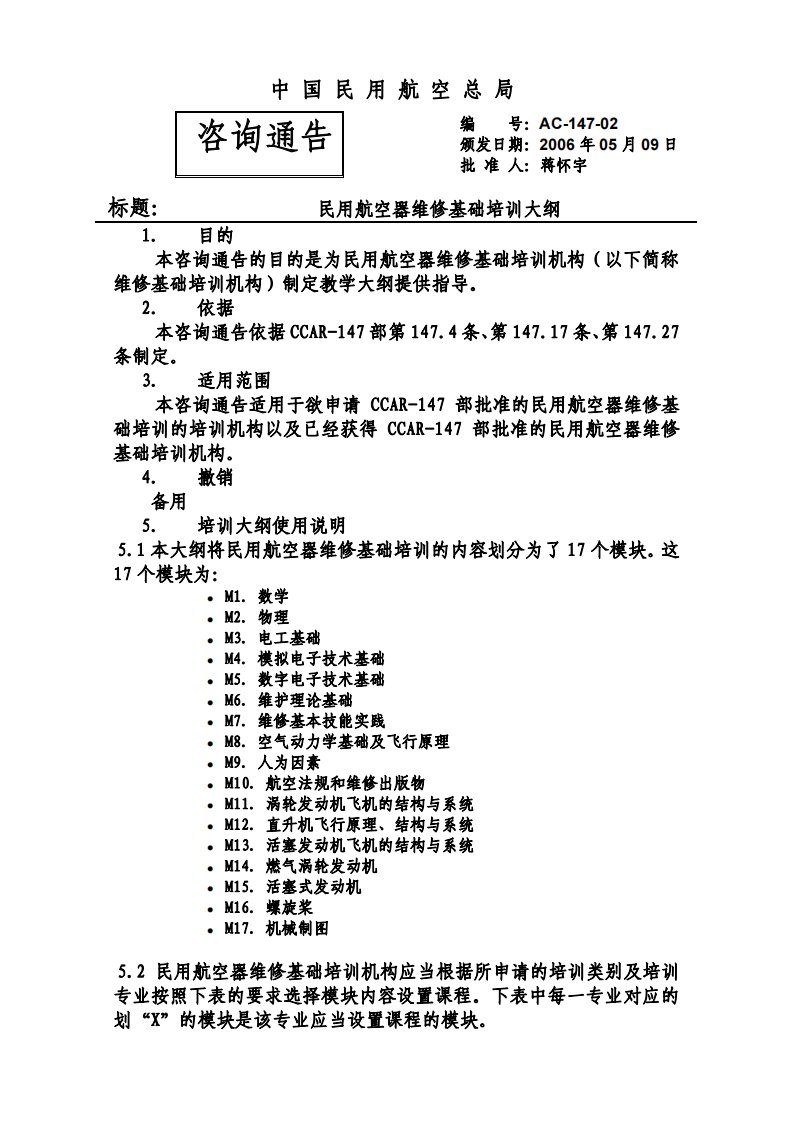 民用航空器维修基础培训大纲