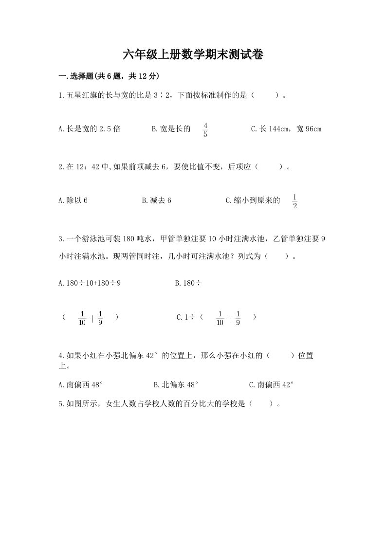 六年级上册数学期末测试卷（历年真题）