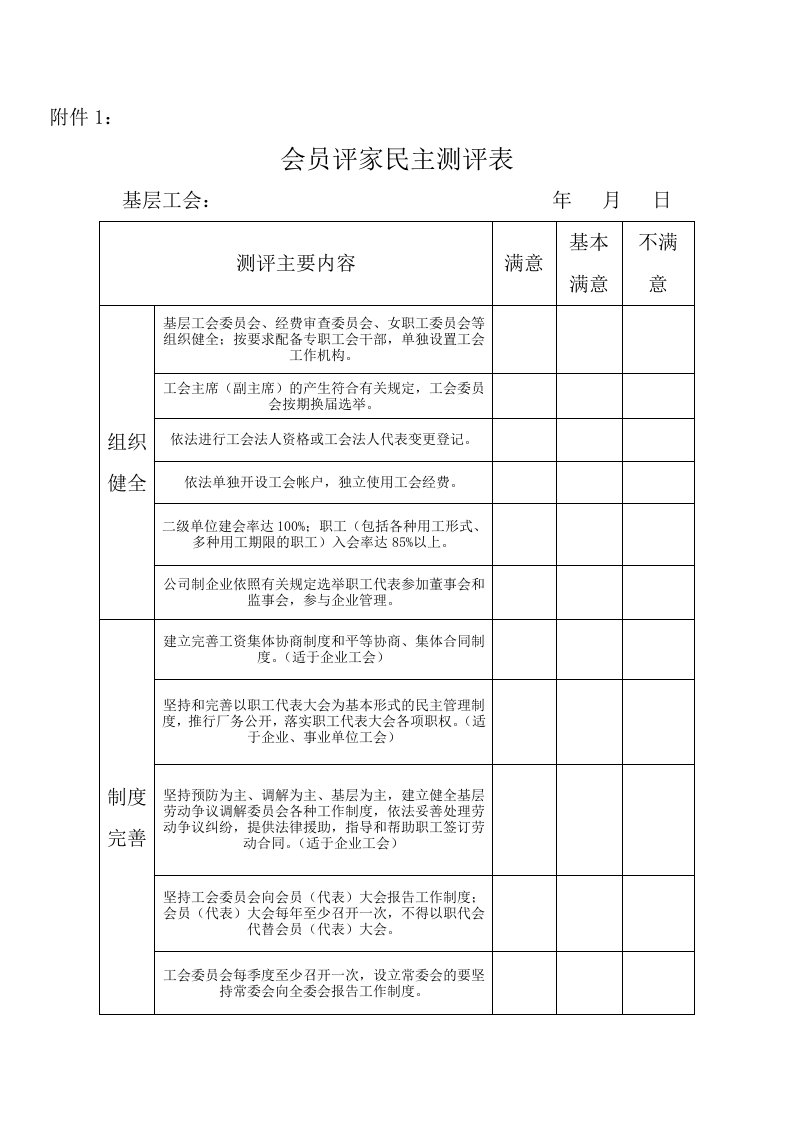 会员评家民主测评表