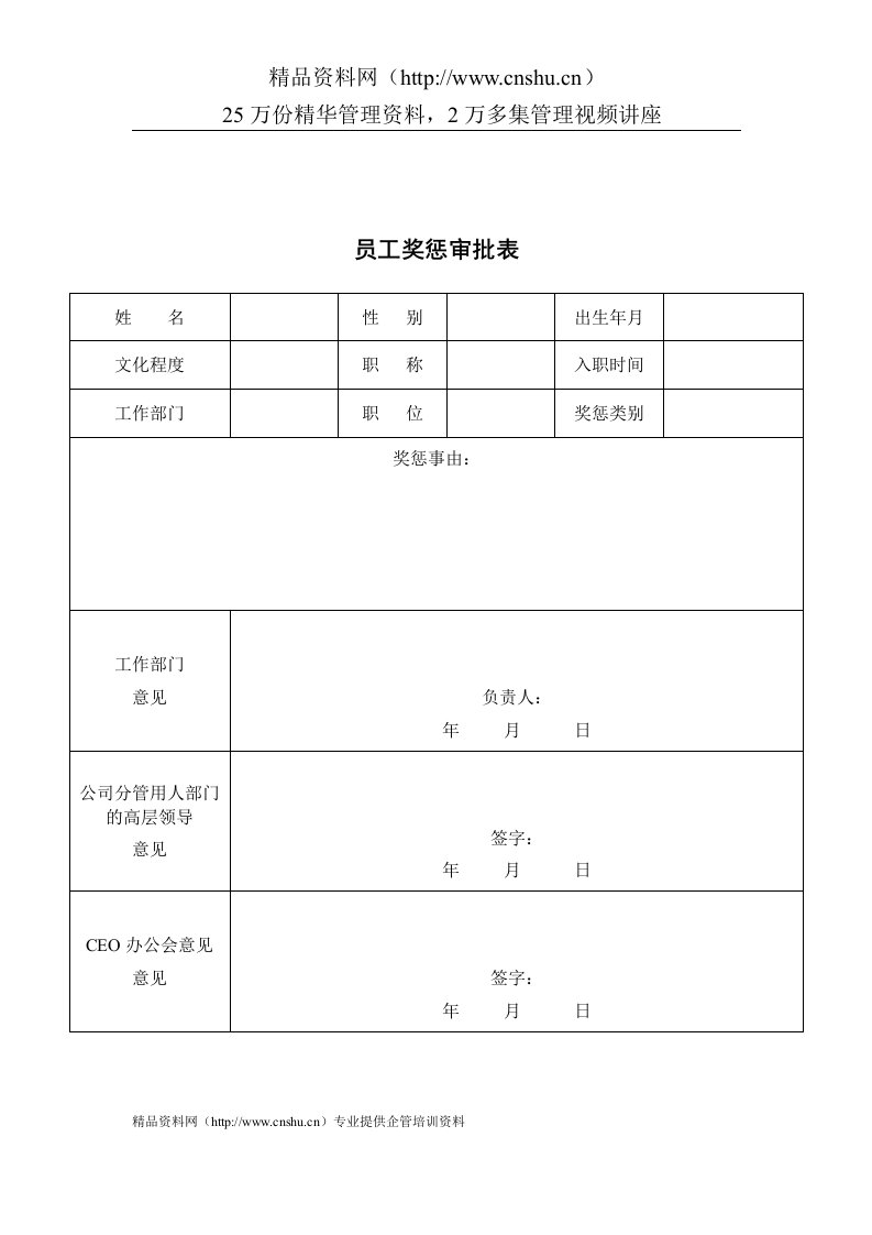 ZHC公司员工奖惩审批表