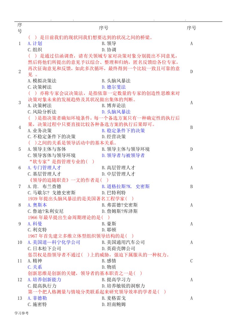 领导科学基础选择判断题大集锦