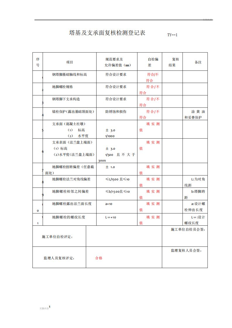 铁塔验收表格