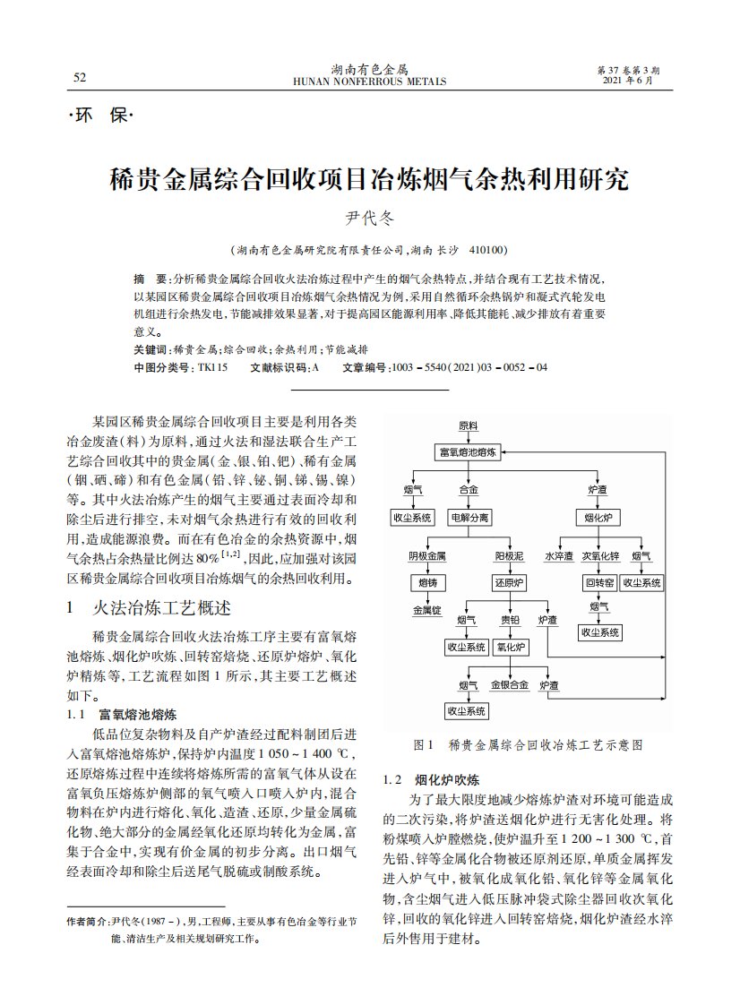 稀贵金属综合回收项目冶炼烟气余热利用研究-论文