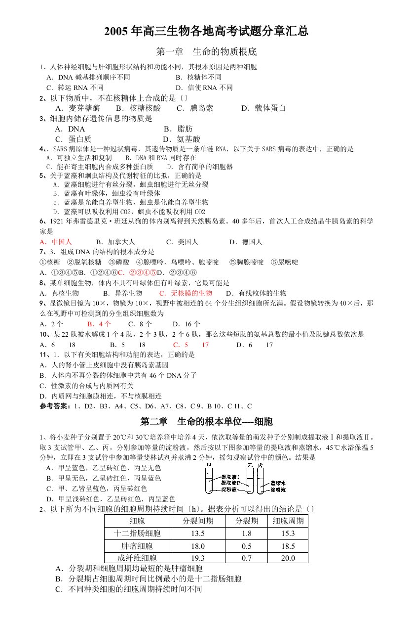 2023年高三生物各地高考试题分章汇总-2