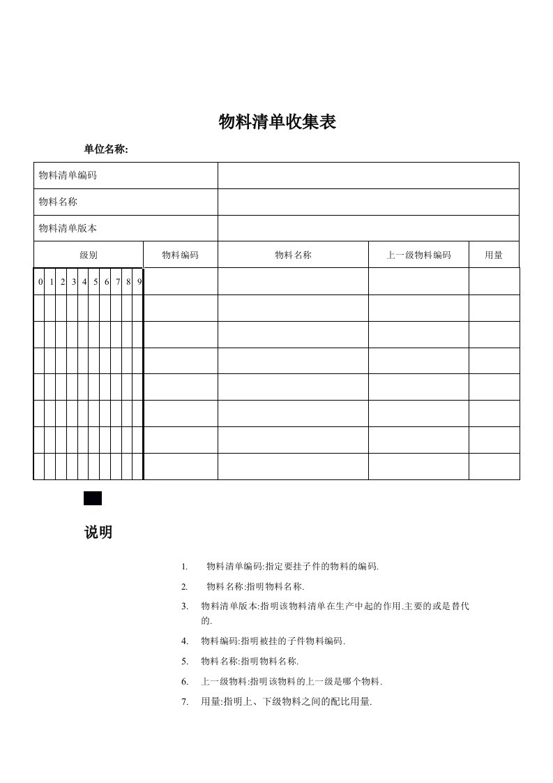 物料清单收集表