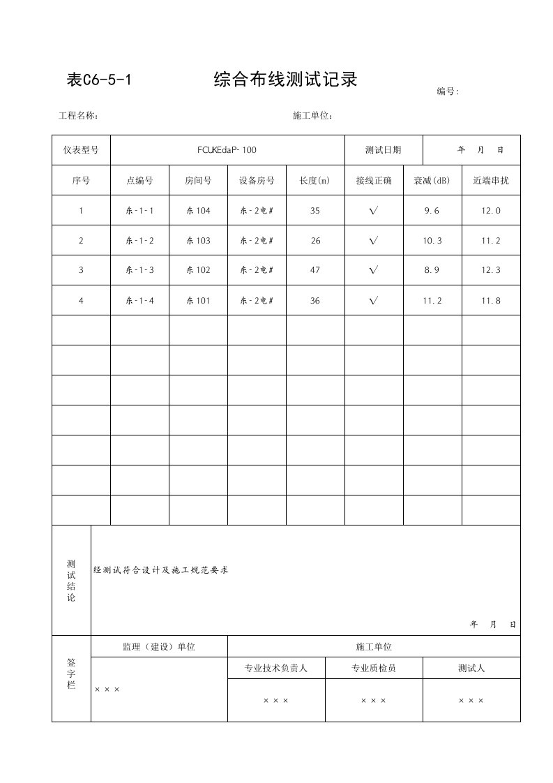 综合布线测试记录