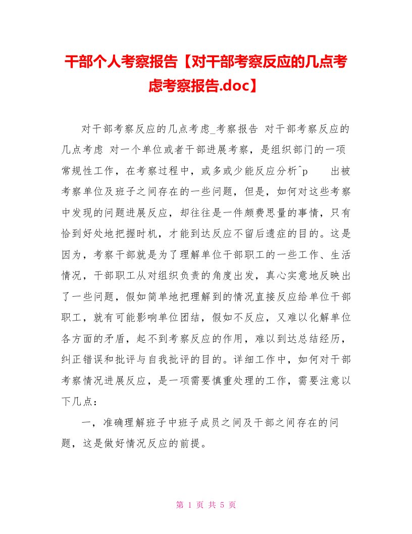 干部个人考察报告【对干部考察反馈的几点思考考察报告.doc】