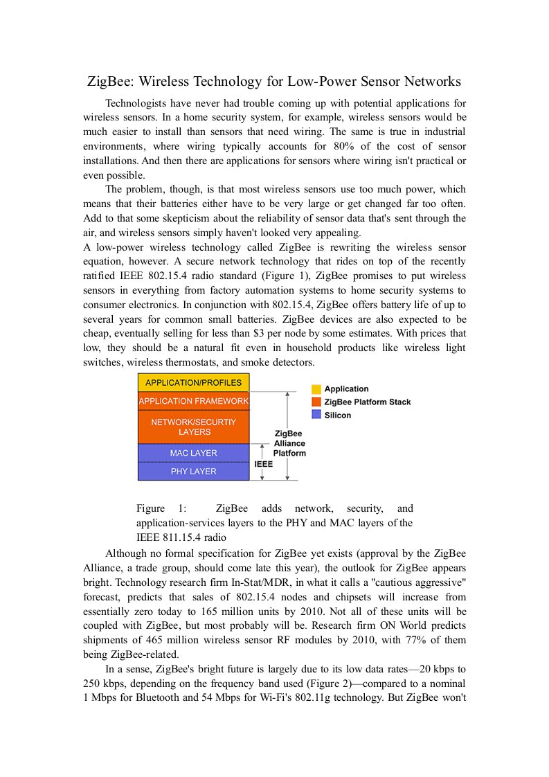 ZigBee相关外文翻译---无线技术，低功耗传感器网络-其他专业