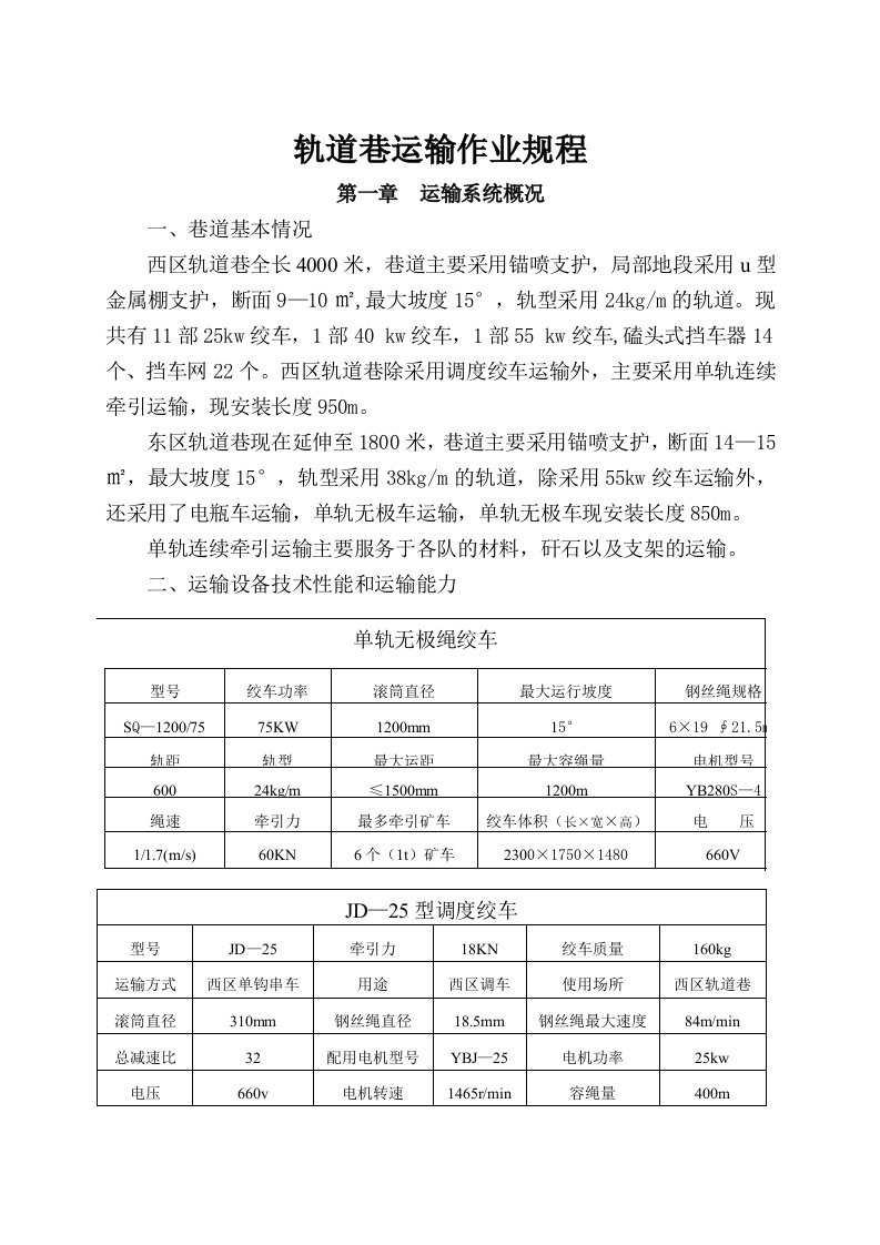 交通运输-轨道巷运输作业规程A