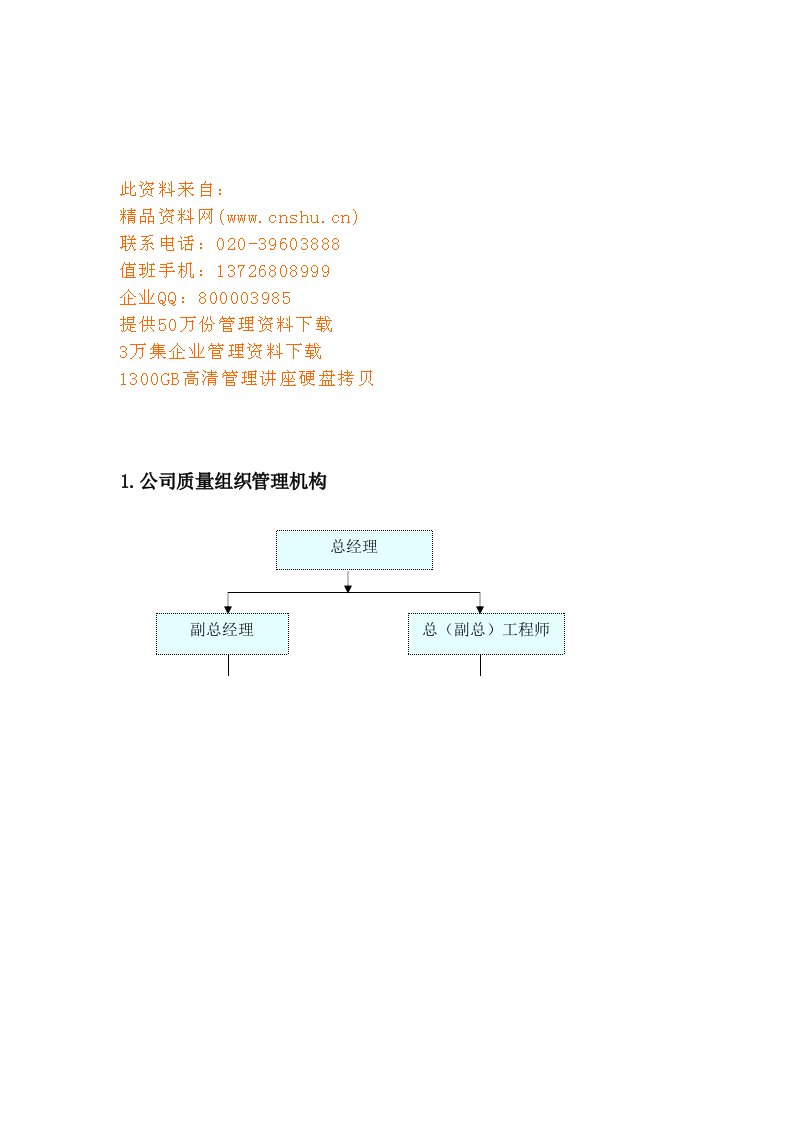 公司质量管理部门岗位职责说明