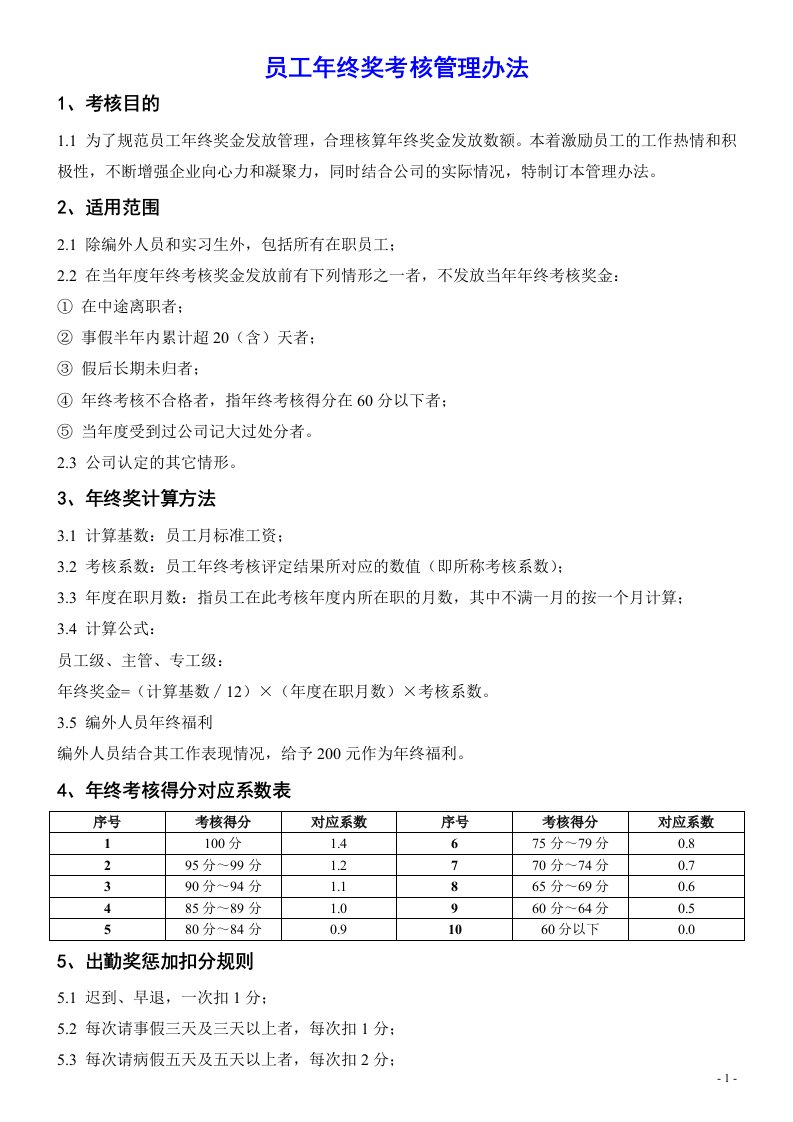 最新员工年终奖考核管理办法(细则)