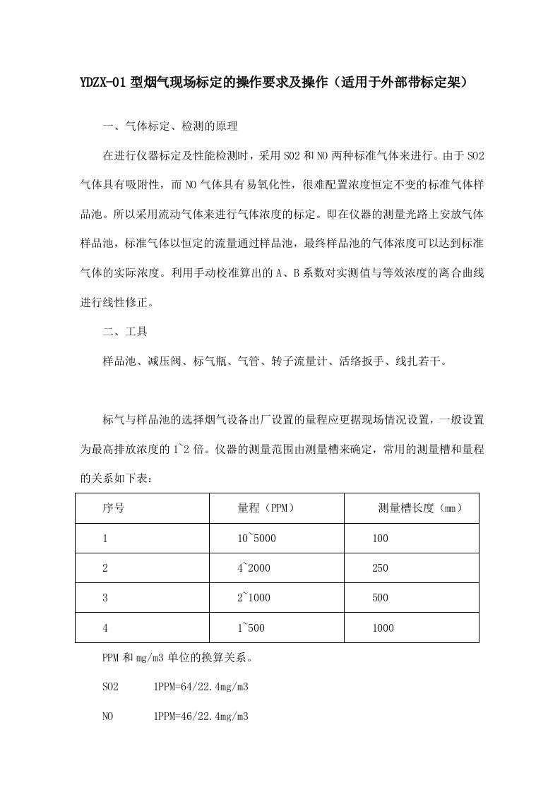 ydzx-01型CEMS的外部校准装置的使用