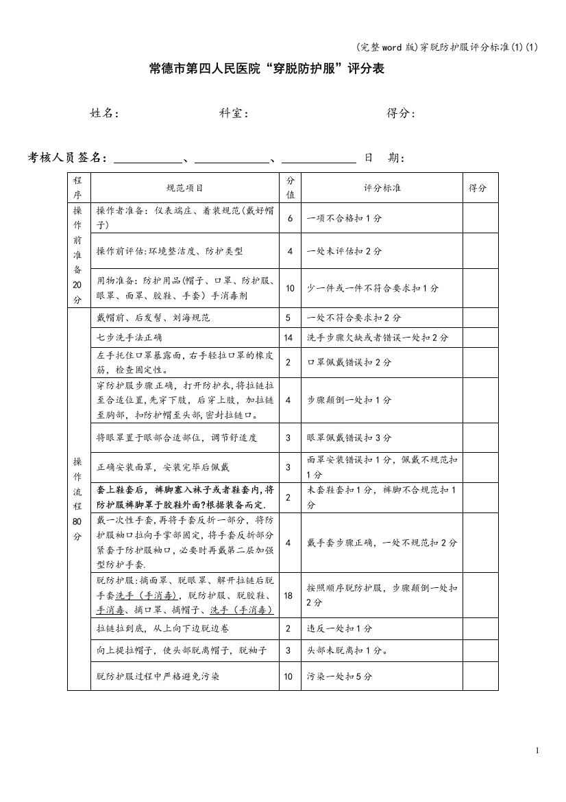 (完整word版)穿脱防护服评分标准(1)(1)