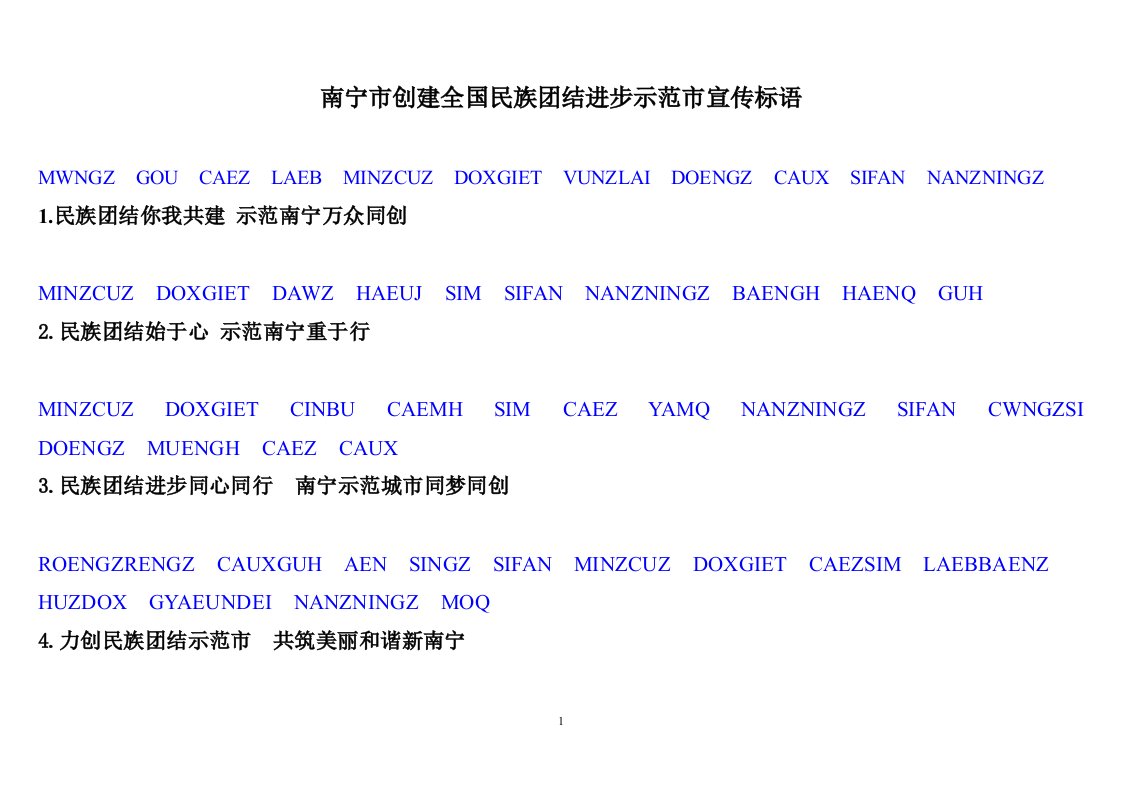 南宁创建全国民族团结进步示范宣传标语