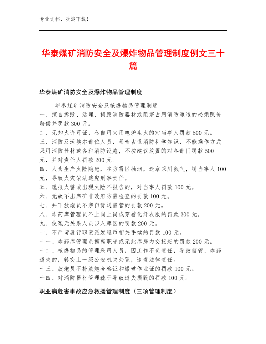 华泰煤矿消防安全及爆炸物品管理制度例文三十篇