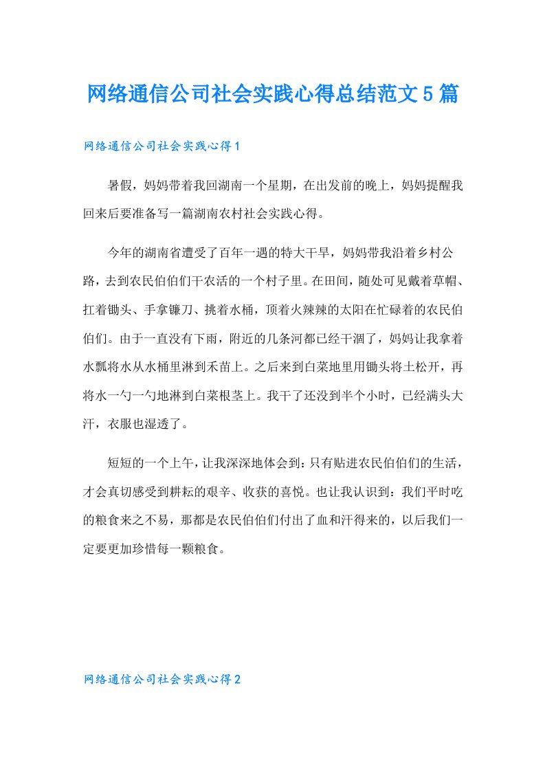 网络通信公司社会实践心得总结范文5篇