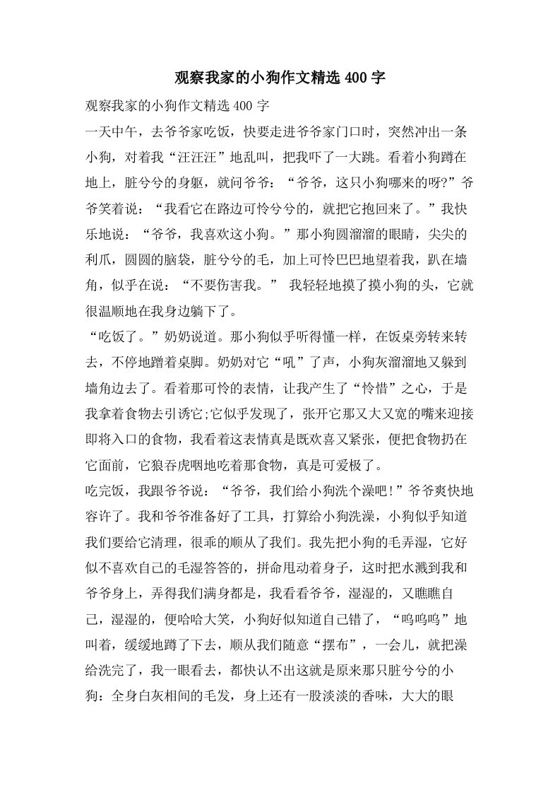 观察我家的小狗作文400字