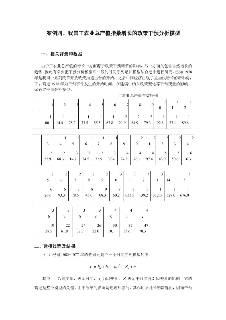 案例我国工农业总产值指数增长的政策干预分析模型.doc