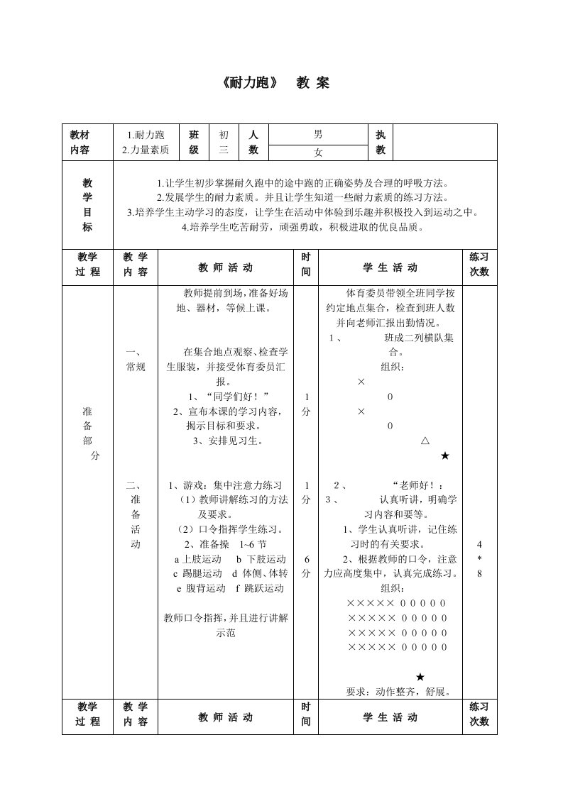 耐力跑教案