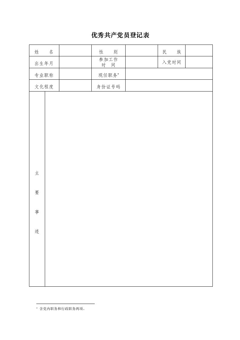 优秀共产党员登记表