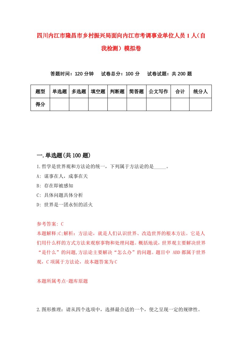 四川内江市隆昌市乡村振兴局面向内江市考调事业单位人员1人自我检测模拟卷第9卷